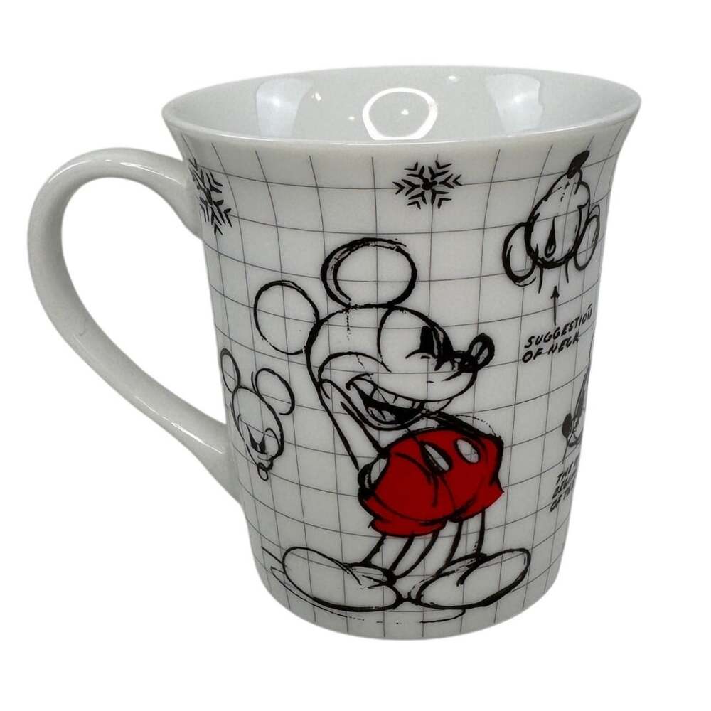 Disney Mickey Mouse White Black Coffee Mug Ceramic Santa Christmas Sketchbook
